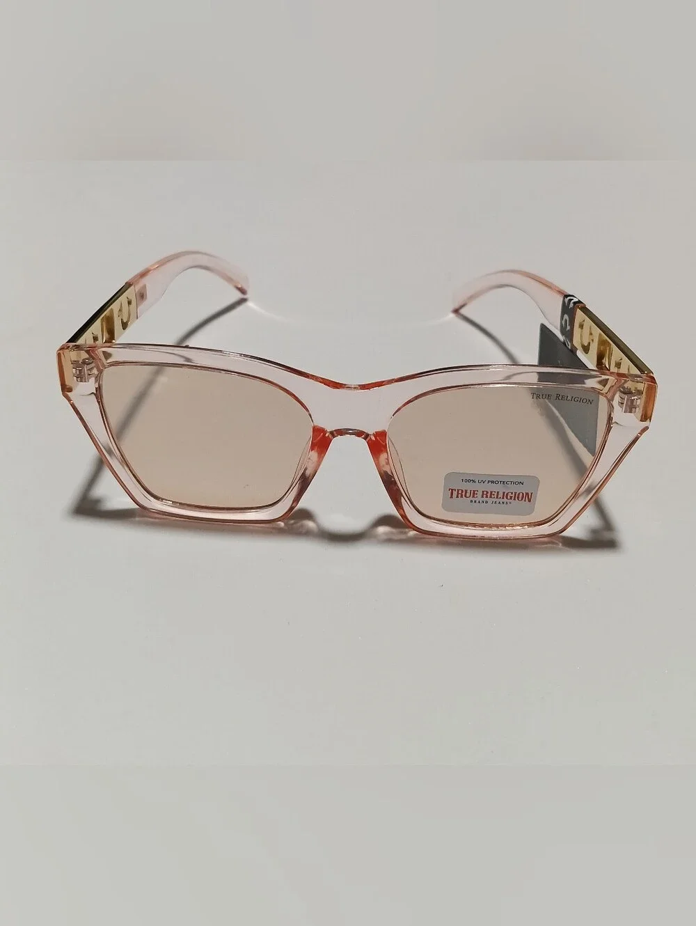 True Religion Women's Pink Transparent Rectangle Sunglasses Brand New With Tag
